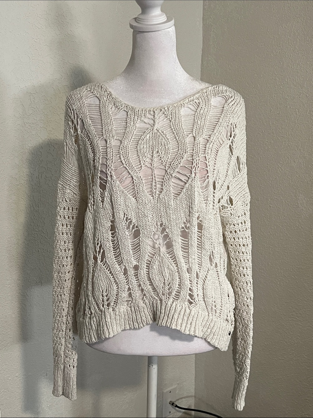 American Eagle Open-Knit Cream Women's Sweater